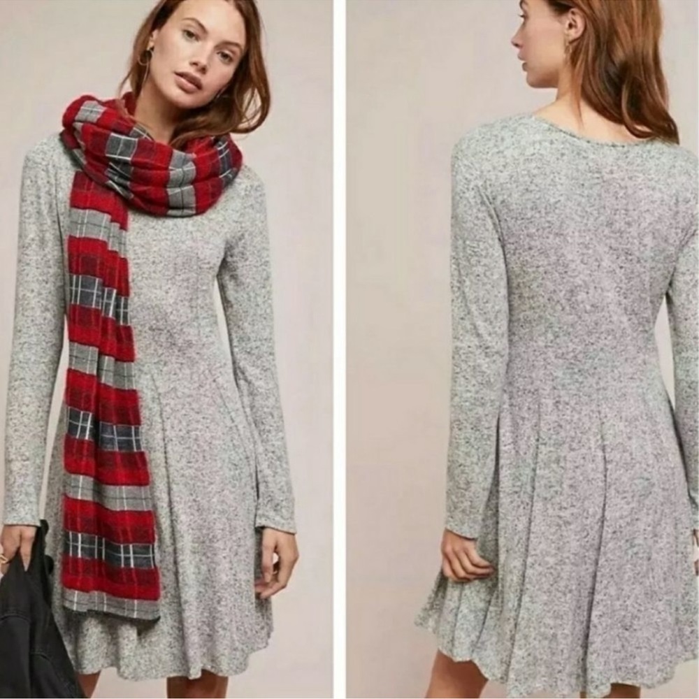 Anthropologie Neige Brushed Fleece Long Sleeve Sweater Knit Dress Gray sz S NEW